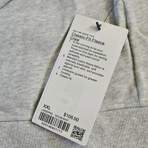 Lululemon Classic-Fit Fleece Crew Sweater Heather Grey HCUG/WHT Men's Size XXL - Picture 4 of 7